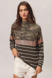 BiBi Camouflage French Terry Knit Top - Brittney MADE