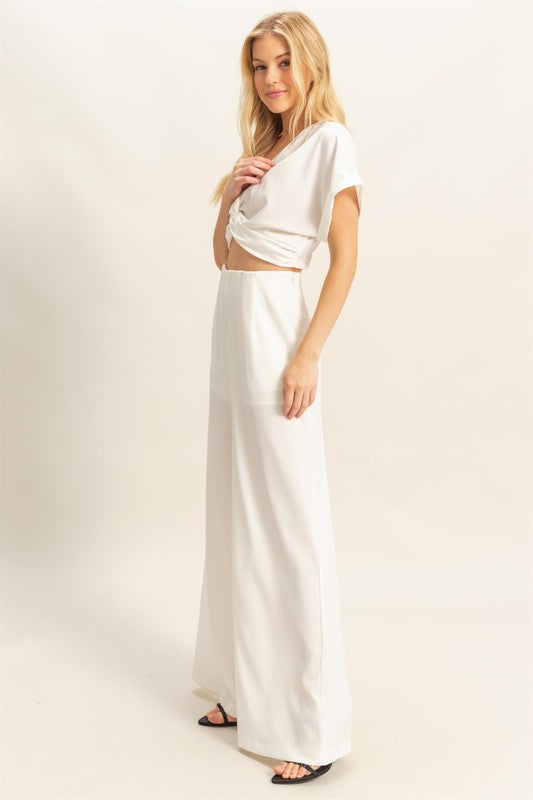 HYFVE Twisted Front Short Sleeve Top and Wide Leg Pants Set - Brittney MADE