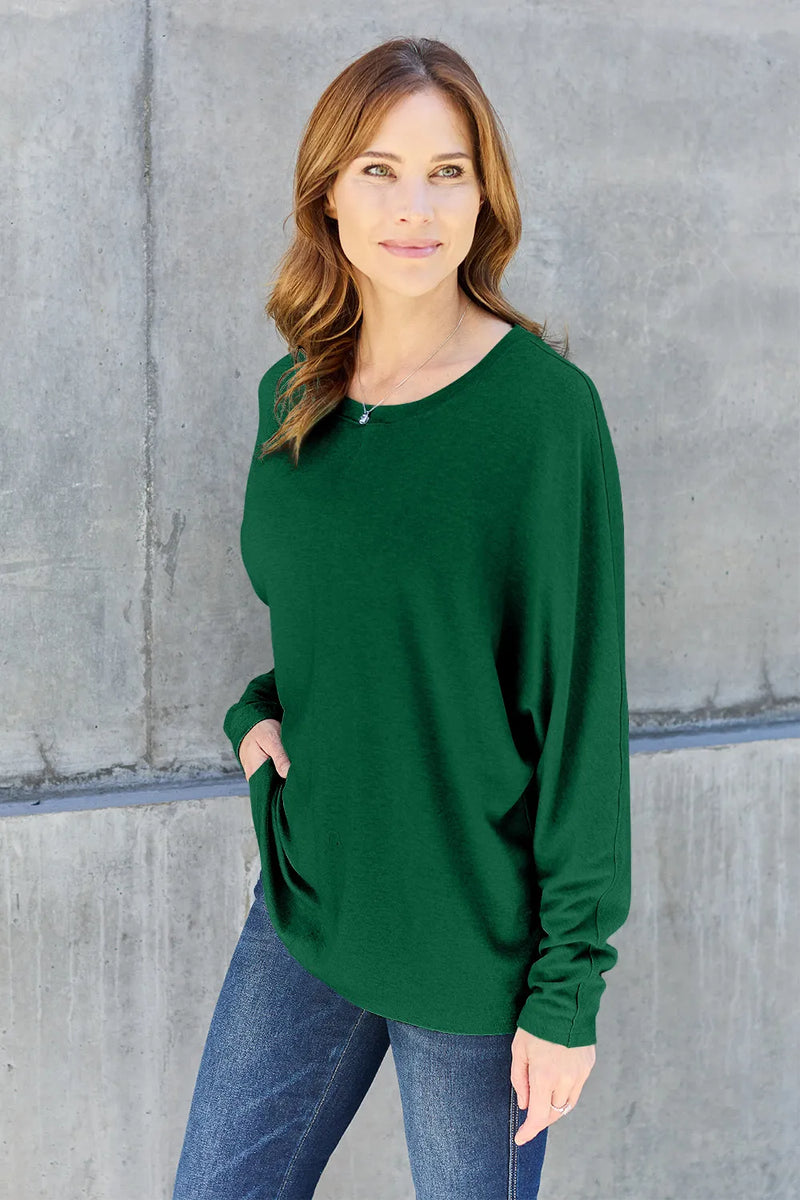Double Take Full Size Round Neck Long Sleeve T-Shirt - Brittney MADE
