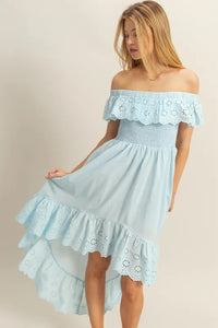 HYFVE High-Low Eyelet Ruffled Off-Shoulder Dress - Brittney MADE