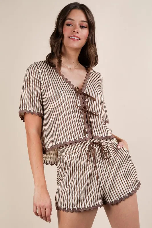 VERY J Wave Trim Detail Knit Top & Shorts Set - Brittney MADE