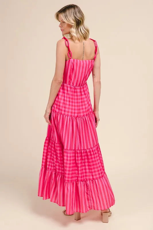 SO ME Stripe Tiered Maxi Dress with Colorful Chain Strap - Brittney MADE