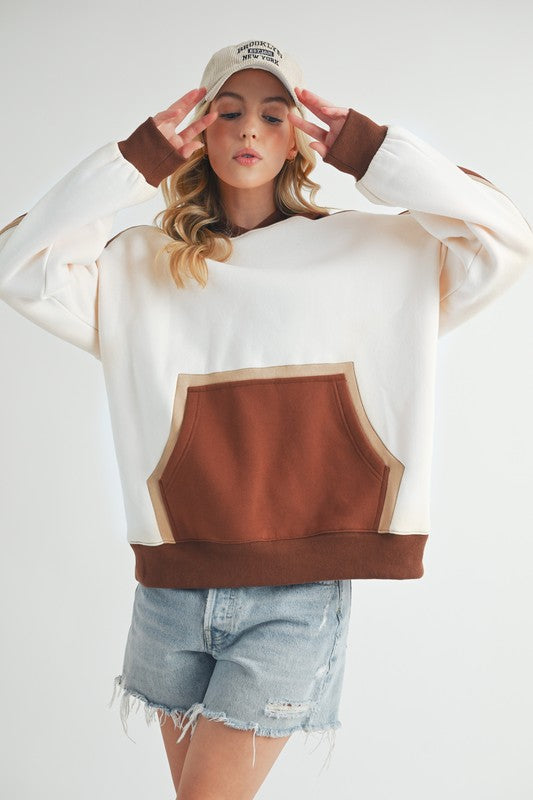 Aemi + Co Color Block Kangaroo Pocketed Hoodie - Brittney MADE