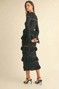 MABLE Long Sleeve Tiered Ruffle Knit Midi Dress - Brittney MADE