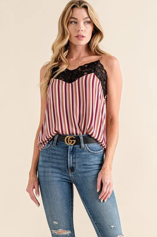 And The Why Stripe Print with Lace Cami - Brittney MADE