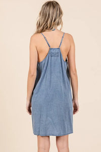 Mittoshop Washed Patch Pocket Mini Cami Denim Dress - Brittney MADE
