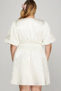 She + Sky Crinkle Woven V-Neck Balloon Sleeve Mini Dress - Brittney MADE