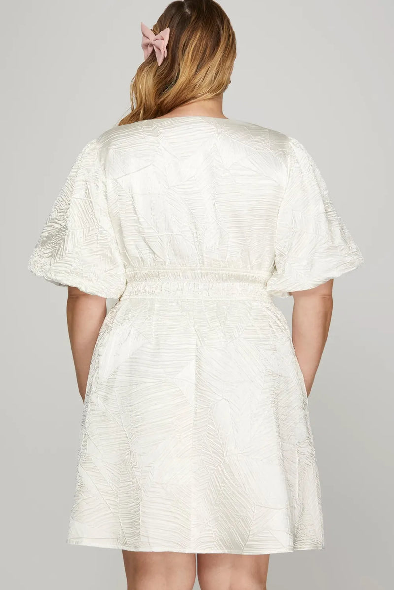 She + Sky Crinkle Woven V-Neck Balloon Sleeve Mini Dress - Brittney MADE