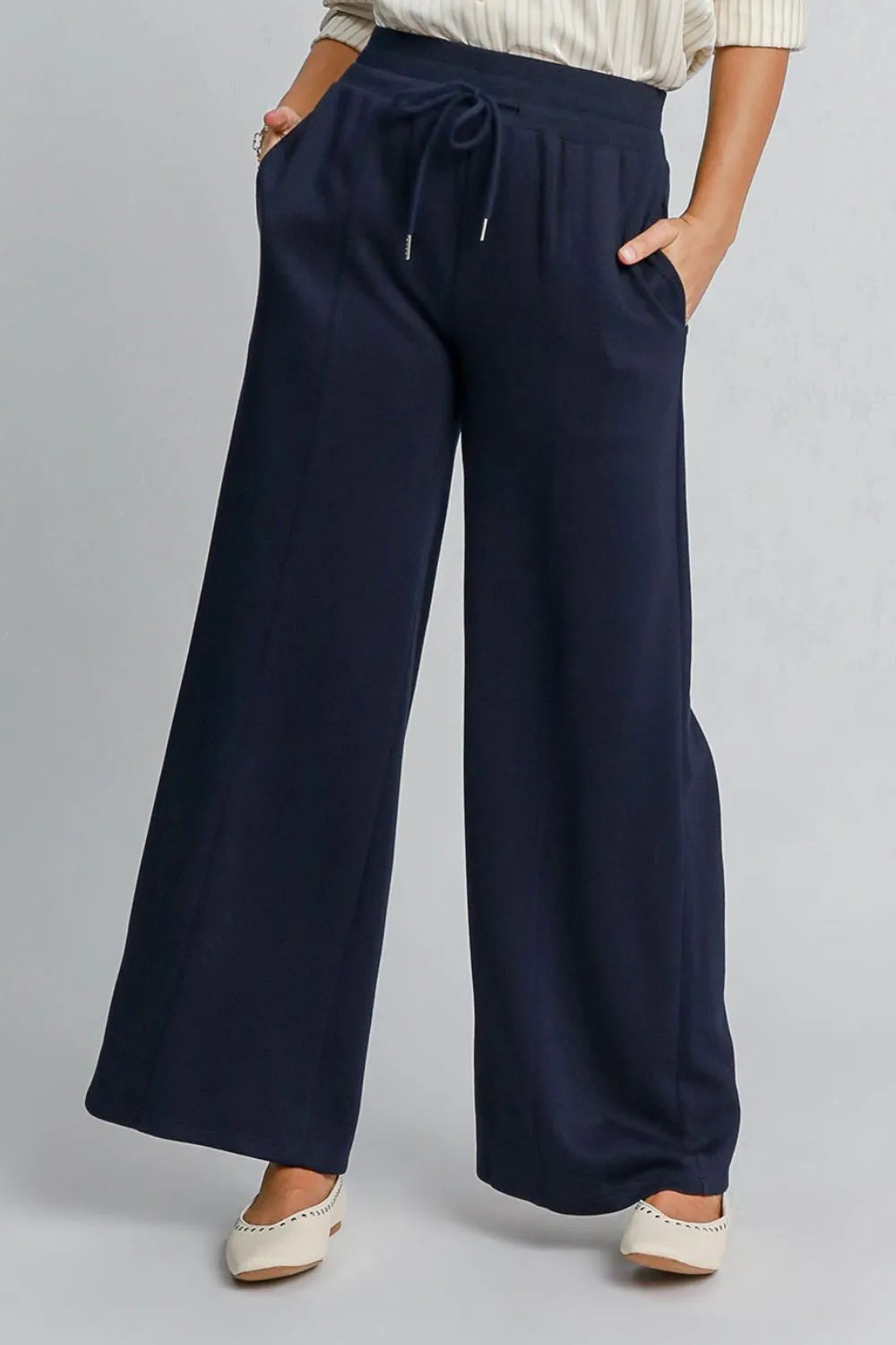 Umgee Drawstring Wide Leg Pants with Pockets - Brittney MADE