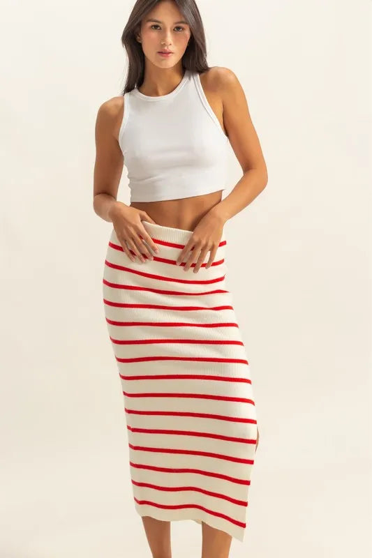 HYFVE Side Slit Striped Bodycon Sweater Skirt - Brittney MADE