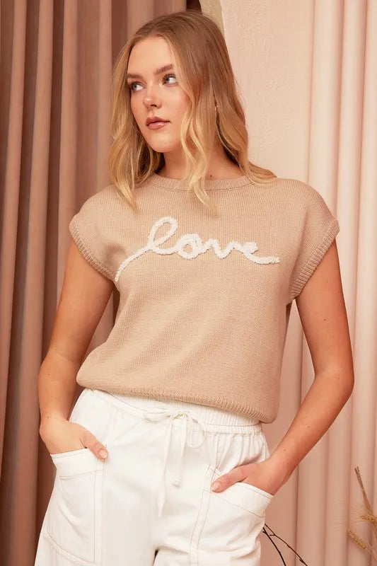 Mittoshop Contrast Letter Round Neck Cap Sleeve Knit Top - Brittney MADE