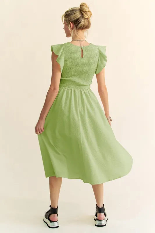Davi & Dani Ruffled Cap Sleeve Smocked Midi Dress - Brittney MADE