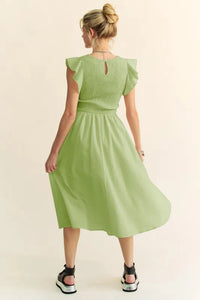 Davi & Dani Ruffled Cap Sleeve Smocked Midi Dress - Brittney MADE