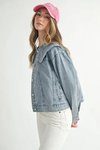 MABLE Scallop Peter Pan Collar Denim Jacket - Brittney MADE