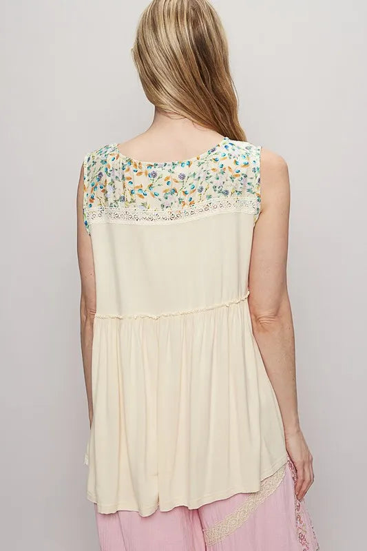 POL Lace Detail Frill Floral V-Neck Sleeveless Top - Brittney MADE