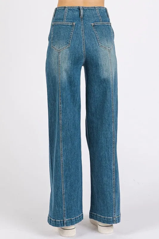 Mittoshop Medium Wash Seam Detail Wide Leg Denim Jeans - Brittney MADE