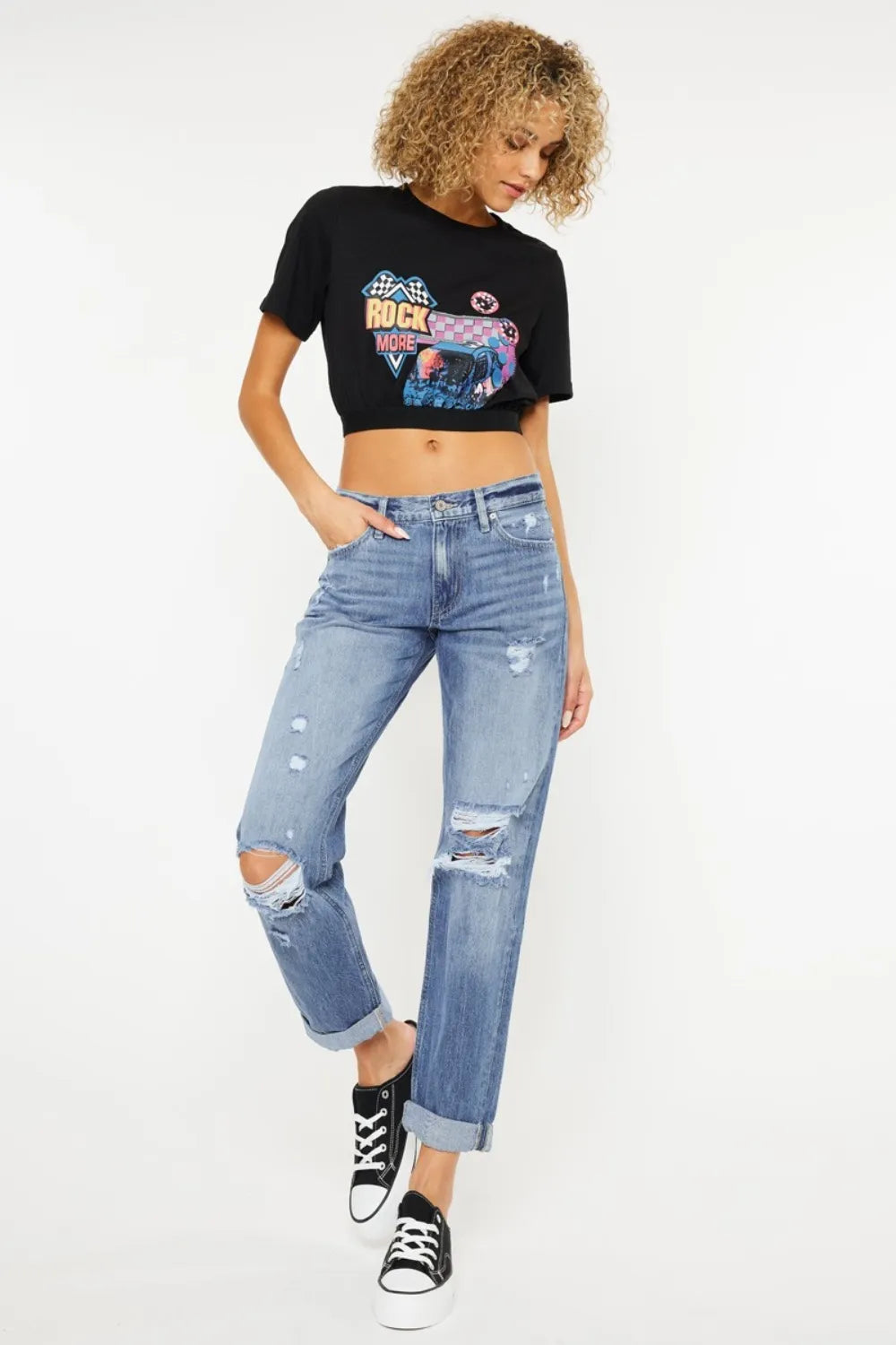 Kancan Mid Rise Distressed Straight Jeans - Brittney MADE