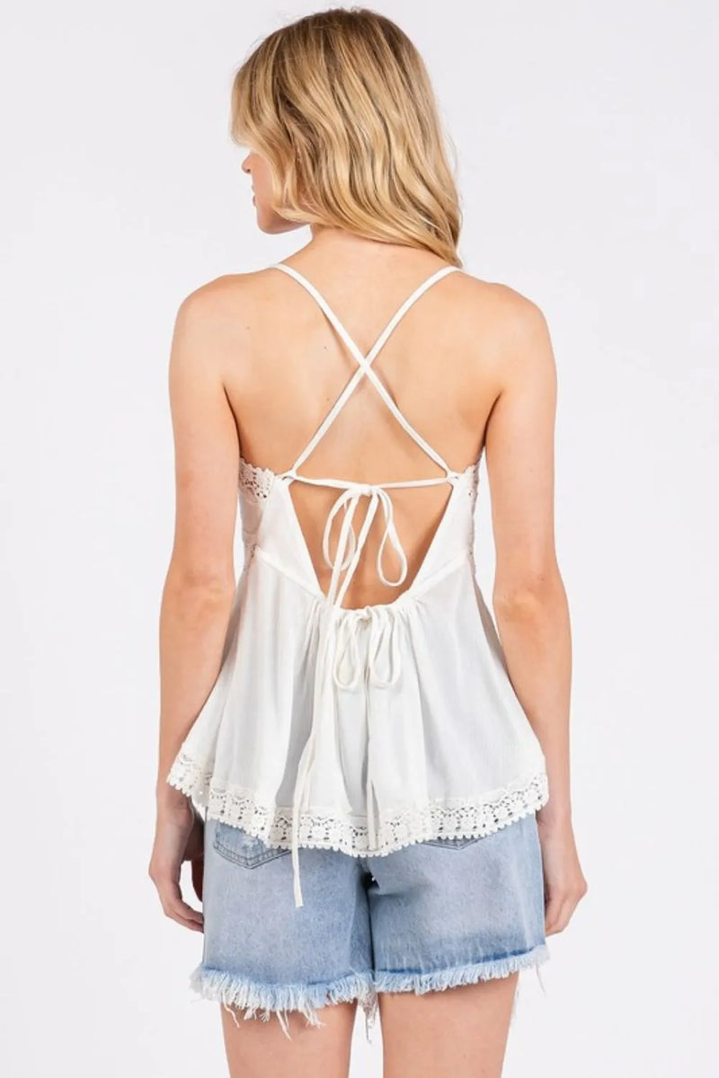 Mittoshop Crisscross Back Lace Detail V-Neck Cami - Brittney MADE