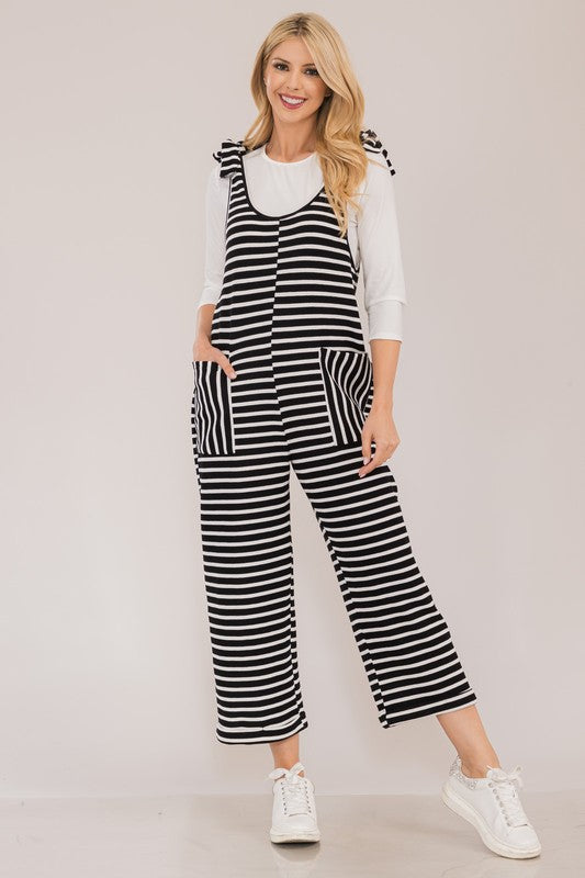 Celeste Full Size Striped Scoop Neck Overalls with Pockets - Brittney MADE