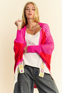 Davi & Dani Openwork Contrast Open Front Cardigan - Brittney MADE