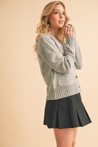 Aemi + Co Ribbed Hem Button Down V-Neck Cardigan - Brittney MADE