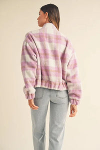 MABLE Plaid Print Fuzzy Bomber Jacket - Brittney MADE