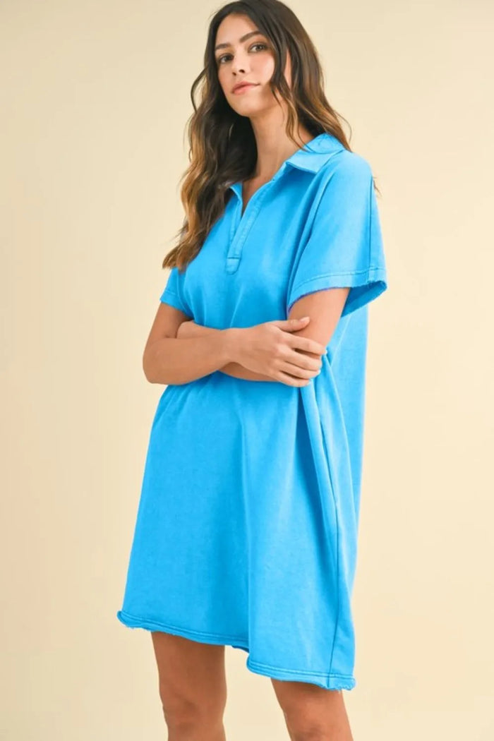 Annie Wear Mineral Washed Johnny Collar Short Sleeve Dress - Brittney MADE