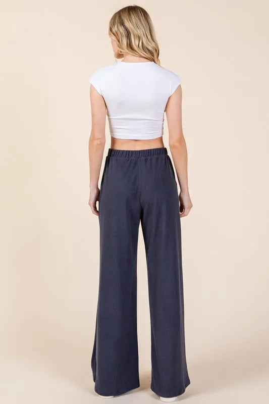 BOMBOM Elastic Waist Wide Leg Pants with Pockets - Brittney MADE