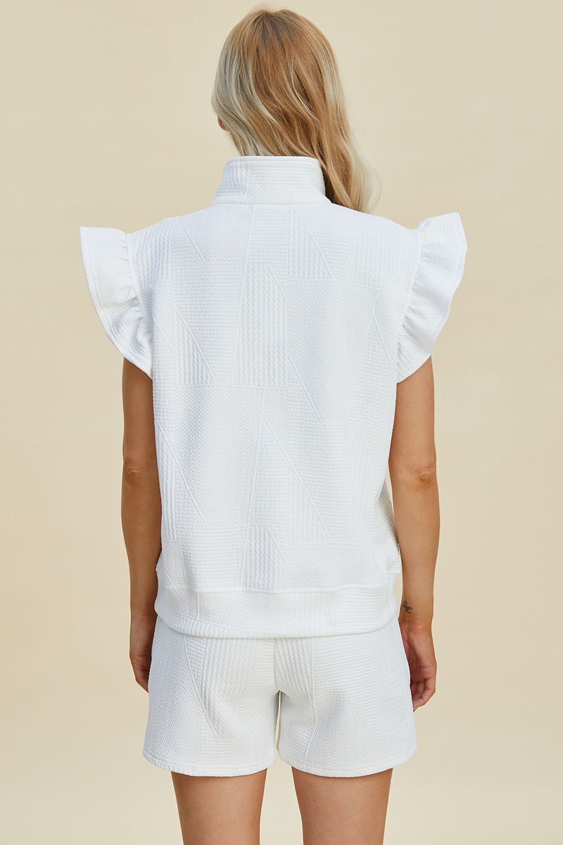 Double Take Full Size Texture Flounce Sleeve Top and Shorts Set - Brittney MADE