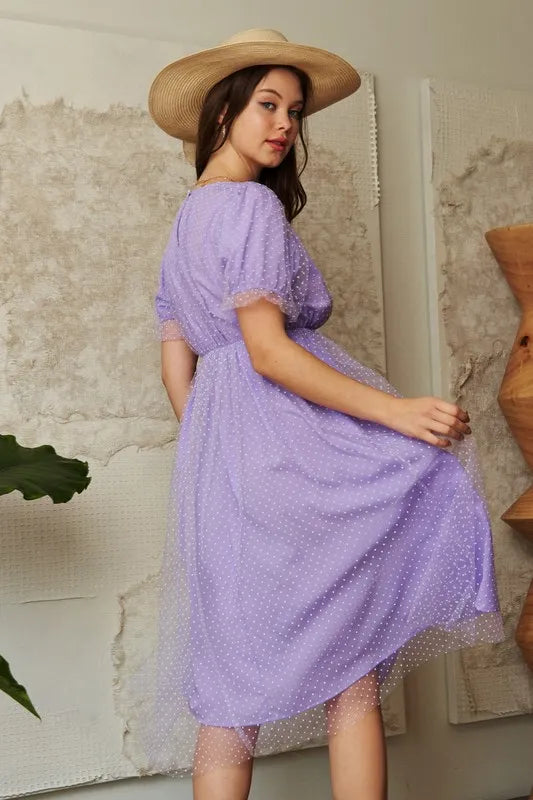 Davi & Dani Mesh Puff Short Sleeve Midi Dress - Brittney MADE