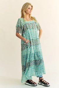 Davi & Dani Multi Floral Square Neck Puff Sleeve Maxi Dress - Brittney MADE