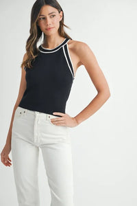 MABLE Contrast Trim Grecian Neck Cropped Tank - Brittney MADE