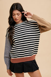 Annie Wear Striped Color Block Round Neck Sweater - Brittney MADE
