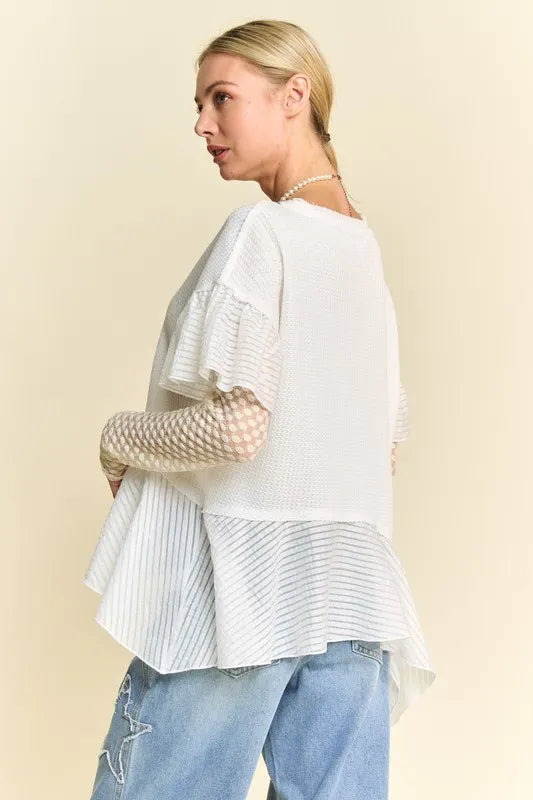 Davi & Dani Waffle Knit Bodice Ruffle Bottom Detail Top - Brittney MADE