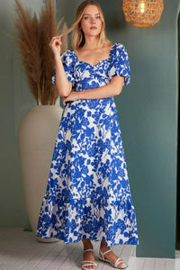 Mittoshop Cutout Back Floral Sweetheart Neck Puff Sleeve Dress - Brittney MADE