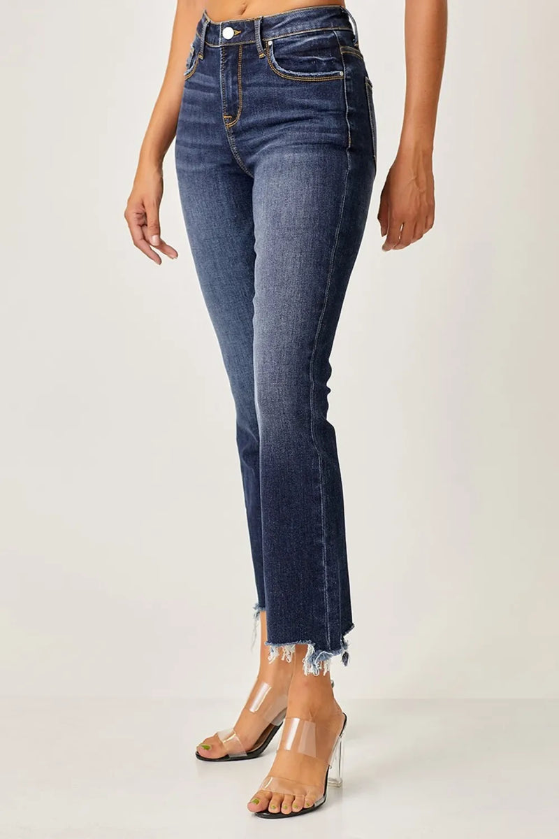 Risen Full Size Frayed Hem Cropped Straight Jeans - Brittney MADE