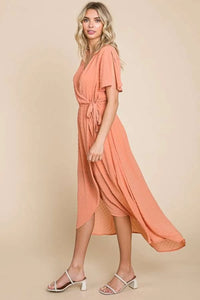 Culture Code Full Size Swiss Dot Tied Slit Short Sleeve Dress - Brittney MADE