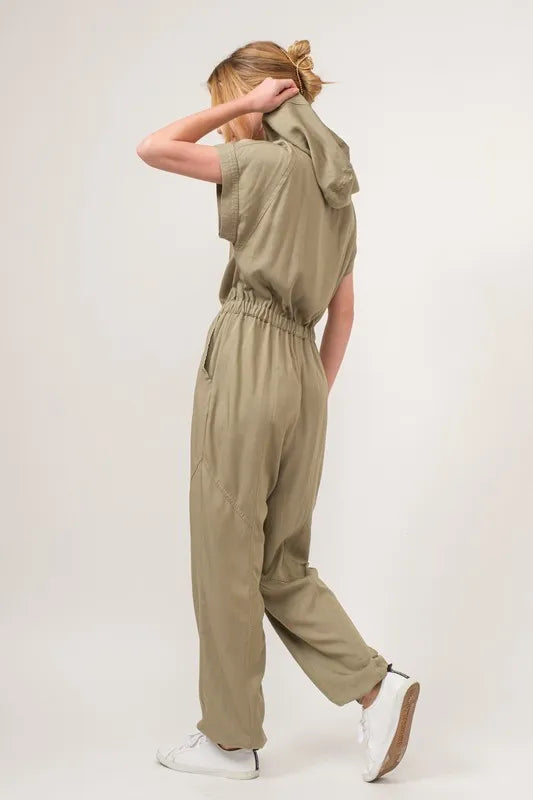 And The Why Washed Short Sleeve Hooded Jumpsuit - Brittney MADE