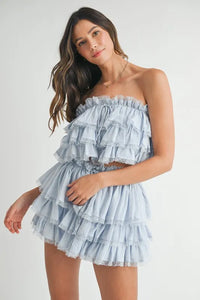 MABLE Ruffle Layered Crop Top and Mini Skirt Set - Brittney MADE
