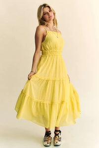 Davi & Dani Texture Swiss Dot Ruffle Square Neck Midi Dress - Brittney MADE