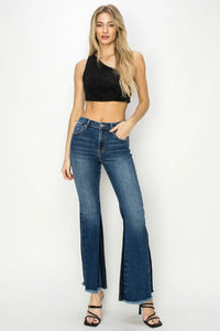RISEN Full Size High Rise Side Shadow Seam Detail Slit Flare Jeans - Brittney MADE