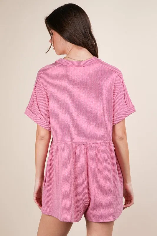 VERY J Two Tone Ribbed Knit Comfy Casual Romper - Brittney MADE