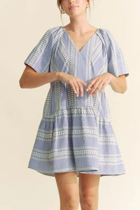 Davi & Dani Embroidered Stripe Ruffled Gingham Mini Dress - Brittney MADE