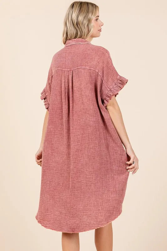 Mittoshop Mineral Wash Cotton Gauze Mini Shirt Dress - Brittney MADE