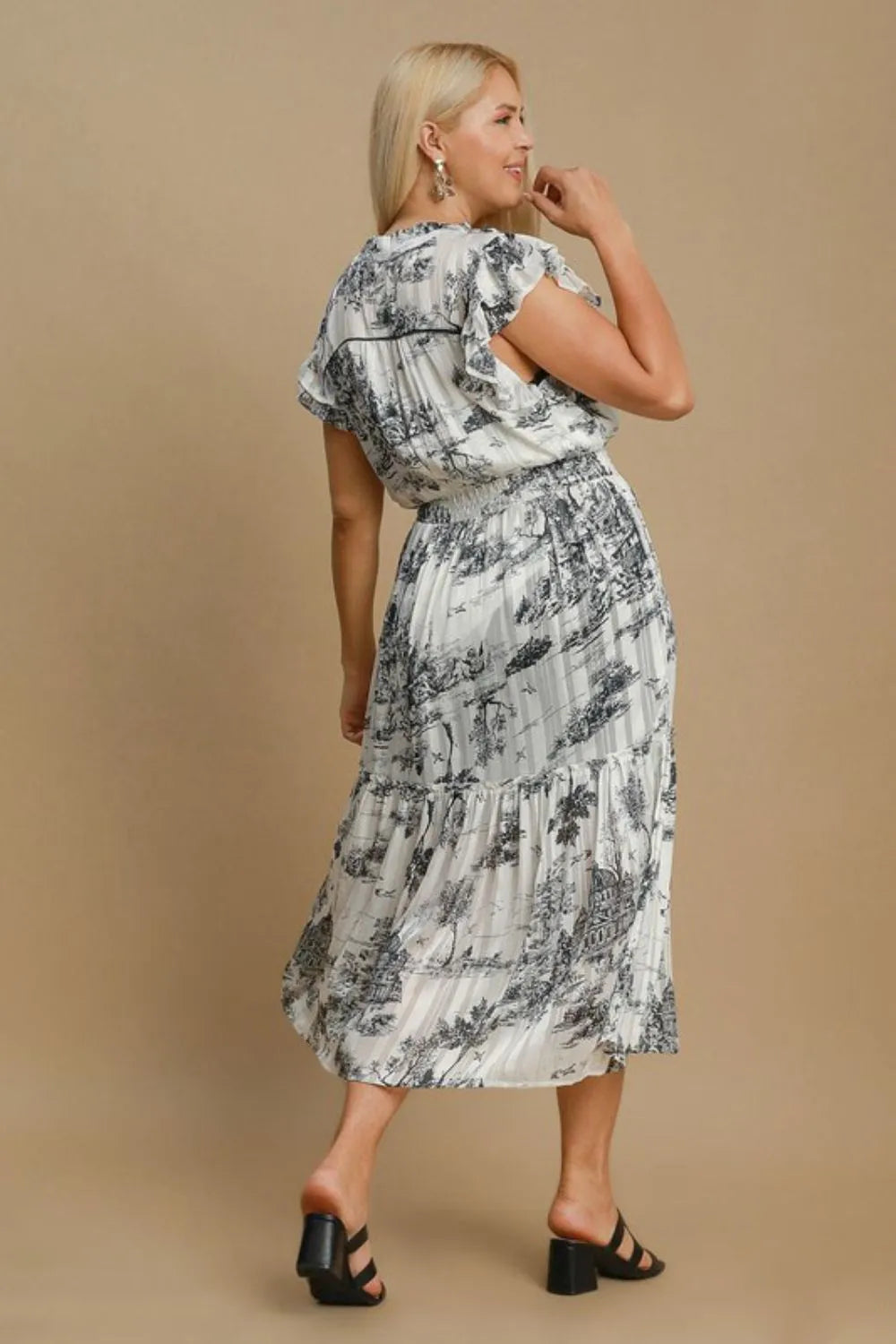 Umgee Full Size Two Tone Landscape Print Midi Dress Plus Size - Brittney MADE