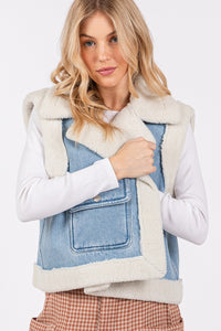 SAGE + FIG Pocketed Collared Neck Sherpa Vest - Brittney MADE