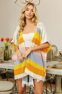 BiBi Openwork Striped Open Front Knit Cardigan - Brittney MADE