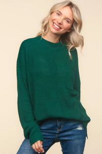 Haptics Full Size Mock Neck Side Slit Knit Top - Brittney MADE