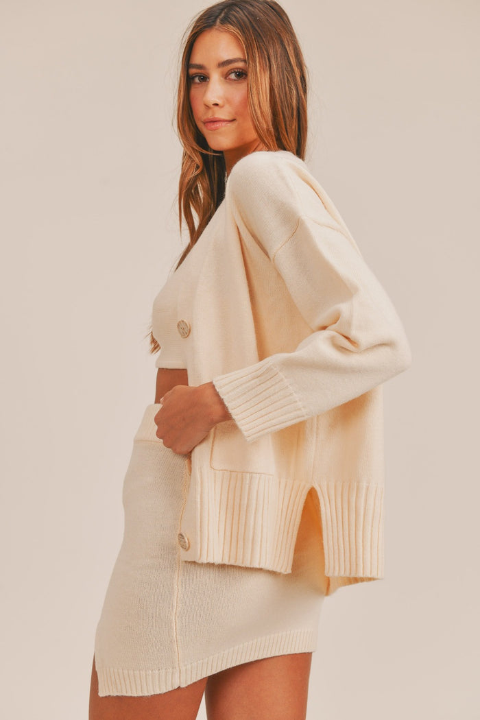 MABLE 3 Pieces Sweater Set with Crop Cami, Mini Skirt, Cardigan - Brittney MADE