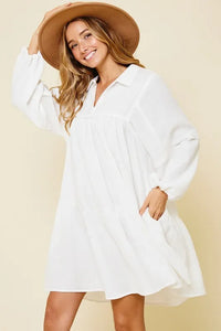 Ces Femme Johnny Collar Balloon Sleeve Mini Dress - Brittney MADE